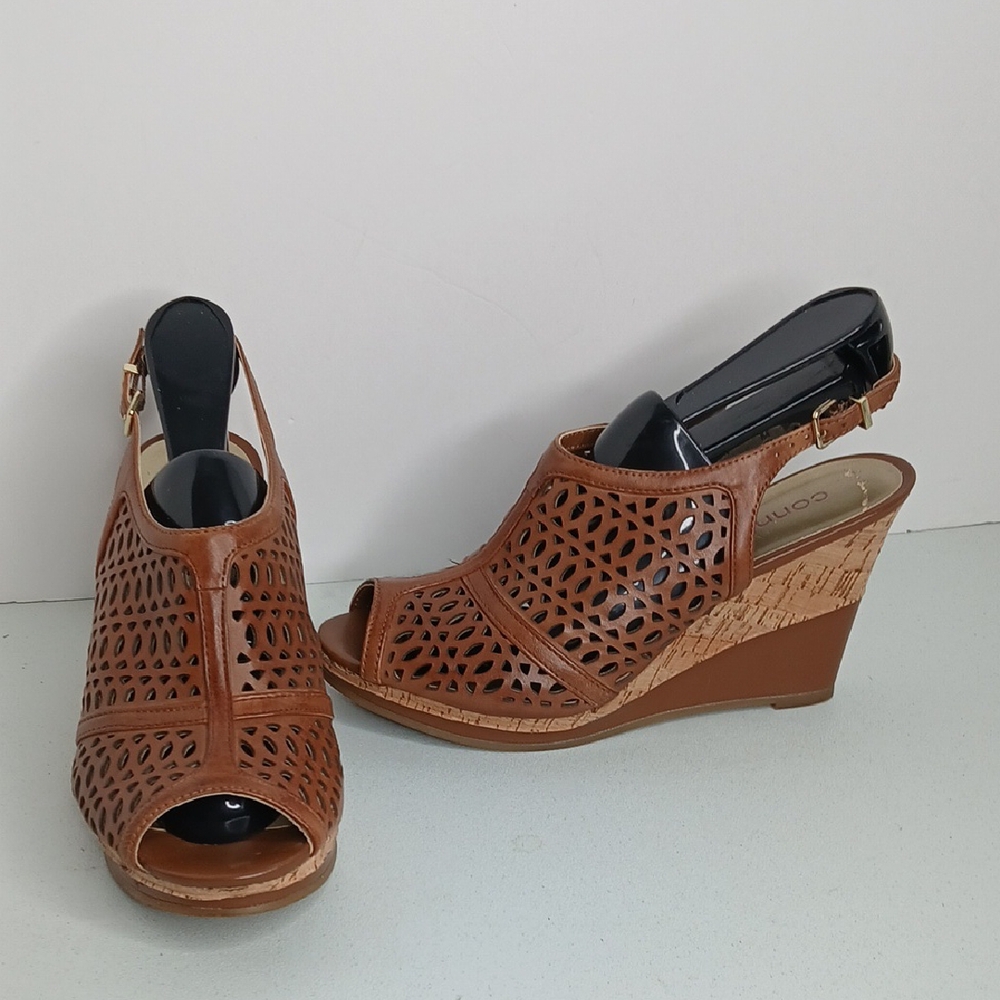Connie - Nakita - British Tan Leather & Cork Wedge Open Toe Sandal - 9.5M